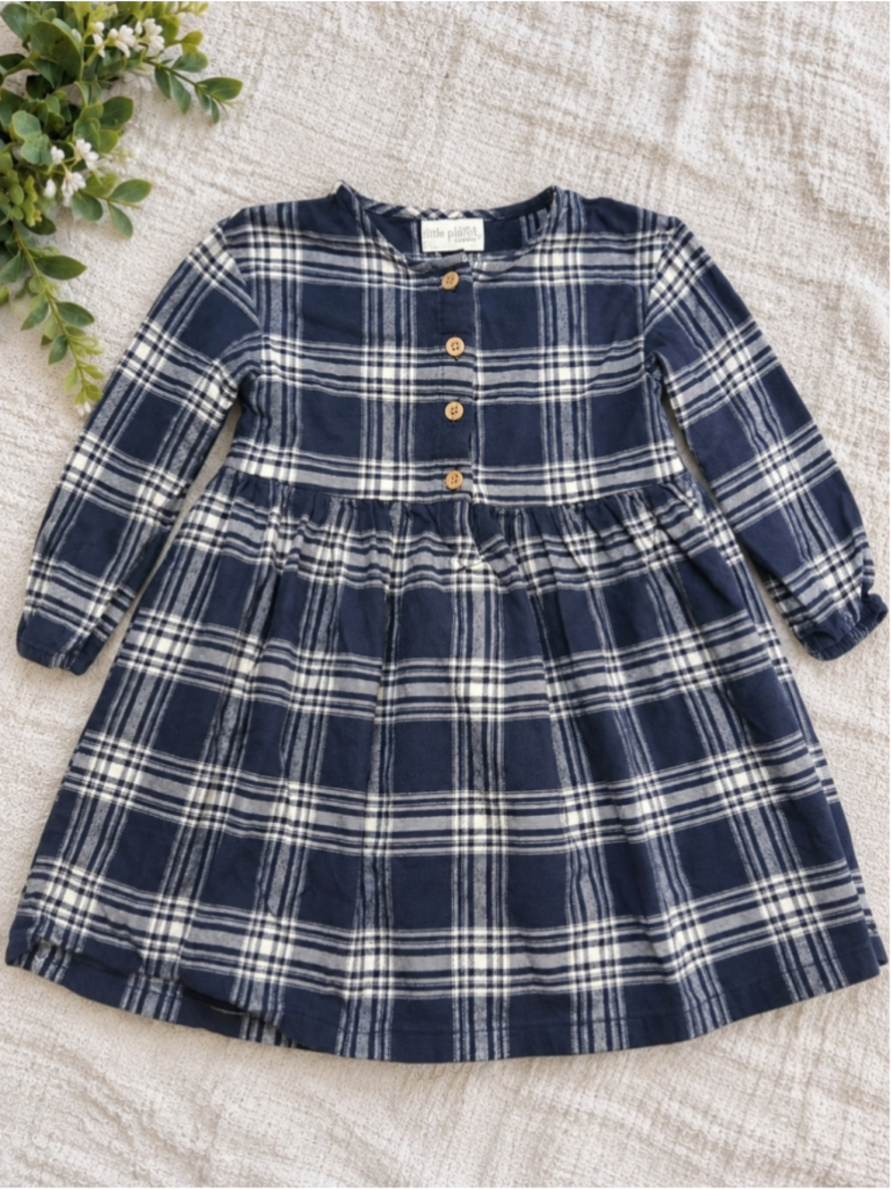 Little Planet by Carter’s 4T Navy Blue Plaid Long Sleeve Dress